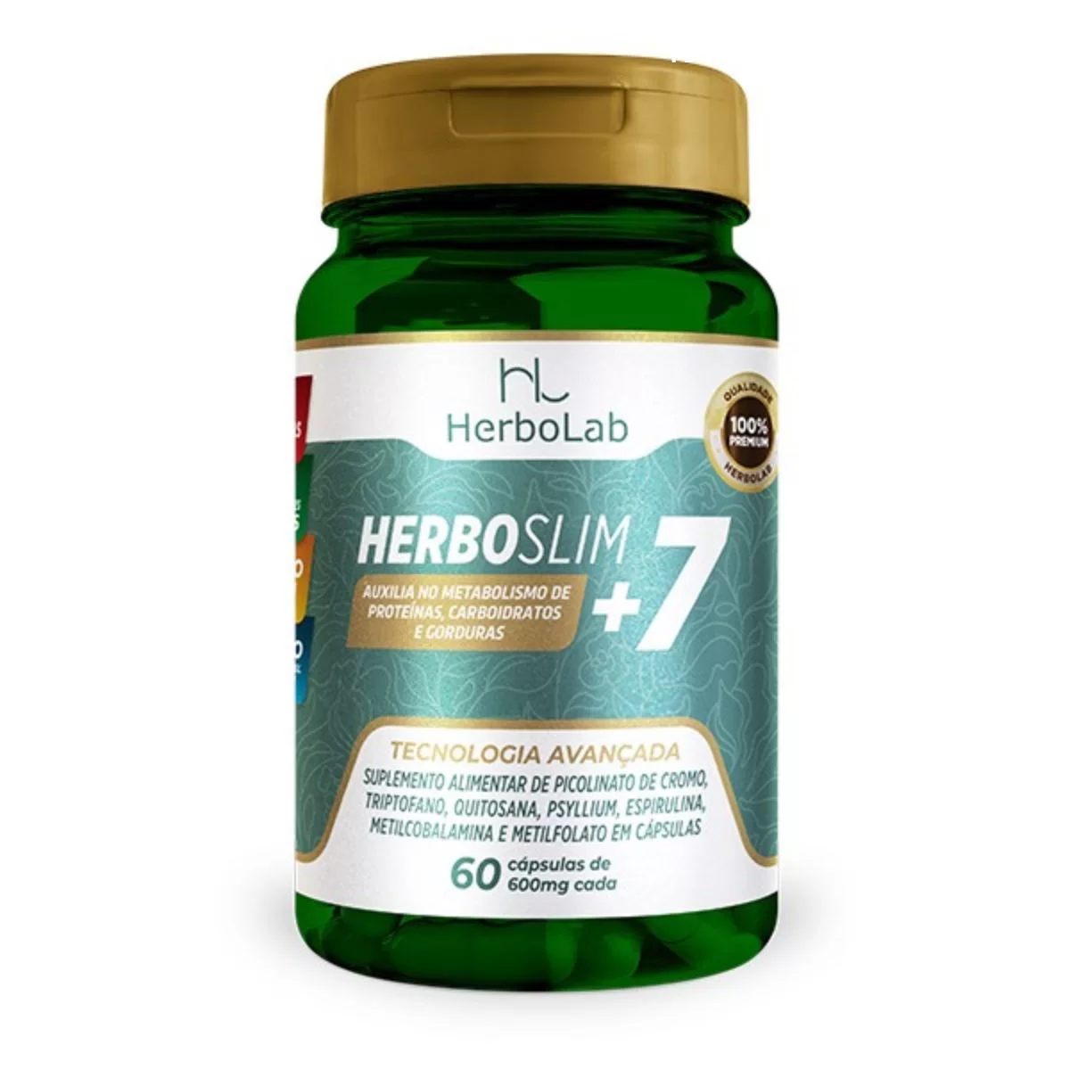 Herboslim +7 - picolinato de cromo, psyllium, quitosana, espirulina, triptofano, B12